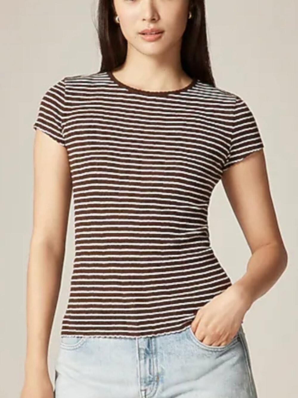 JCREW Brown striped pointelle t-shirt